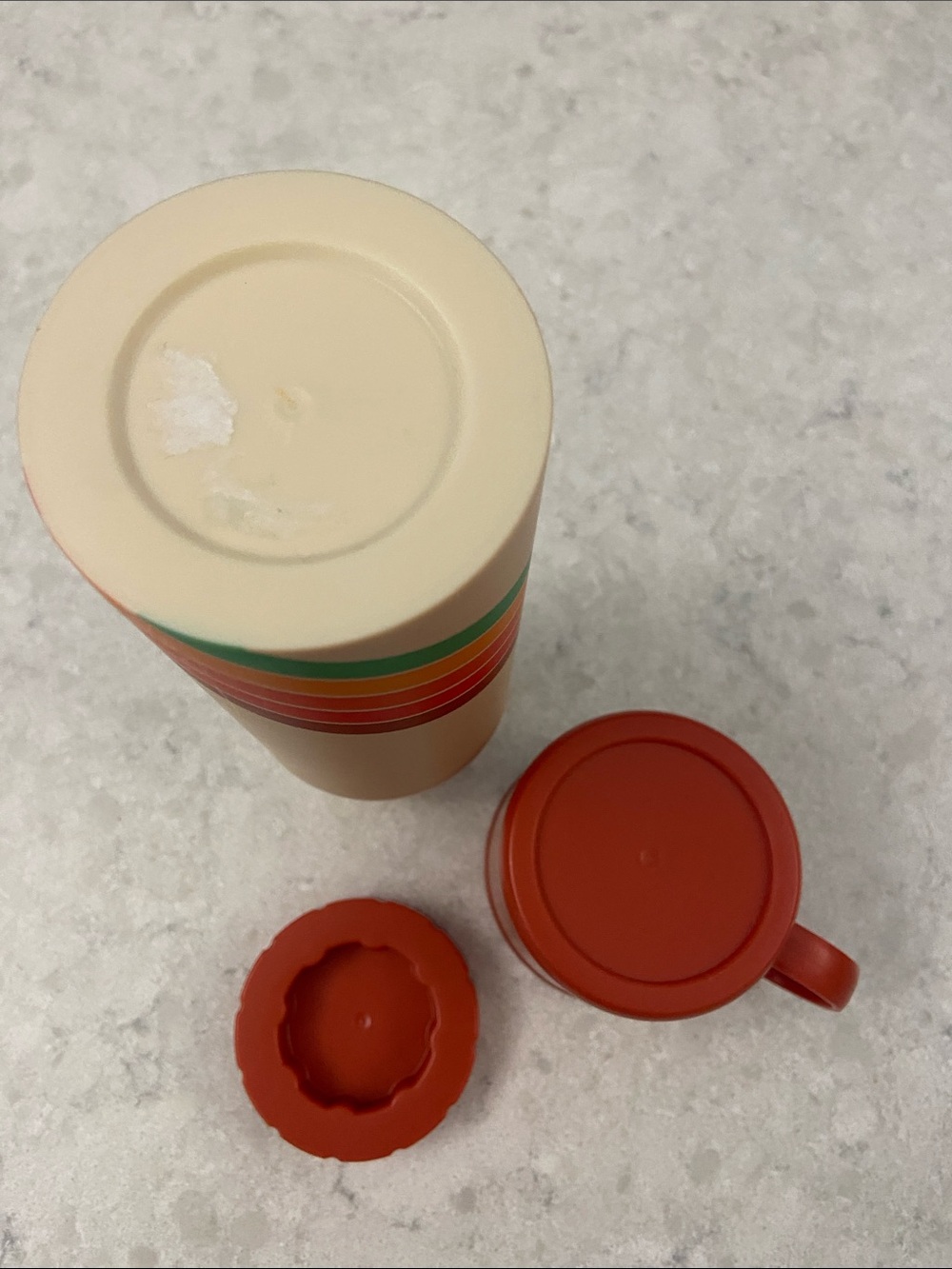 Retro Stripe Beige Thermos with Red Lid. Holds 12 fl. oz. - Picture 4 of 7